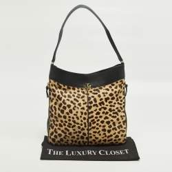 مملوكة مسبقًا Tory Burch Brown/Black Leopard Print Calfhair and Leather Zip Around Shoulder Bag