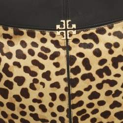 مملوكة مسبقًا Tory Burch Brown/Black Leopard Print Calfhair and Leather Zip Around Shoulder Bag