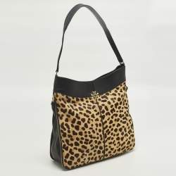 مملوكة مسبقًا Tory Burch Brown/Black Leopard Print Calfhair and Leather Zip Around Shoulder Bag