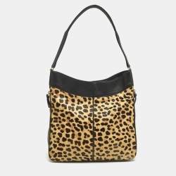 مملوكة مسبقًا Tory Burch Brown/Black Leopard Print Calfhair and Leather Zip Around Shoulder Bag