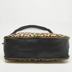 مملوكة مسبقًا Tory Burch Brown/Black Leopard Print Calfhair and Leather Zip Around Shoulder Bag