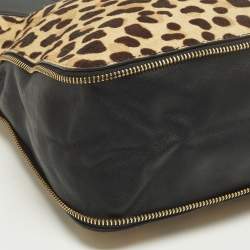 مملوكة مسبقًا Tory Burch Brown/Black Leopard Print Calfhair and Leather Zip Around Shoulder Bag
