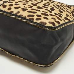مملوكة مسبقًا Tory Burch Brown/Black Leopard Print Calfhair and Leather Zip Around Shoulder Bag