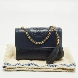 مملوكة مسبقًا Tory Burch Fleming Small Navy Blue Leather Shoulder Bag