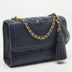 مملوكة مسبقًا Tory Burch Fleming Small Navy Blue Leather Shoulder Bag