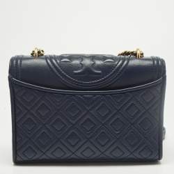 مملوكة مسبقًا Tory Burch Fleming Small Navy Blue Leather Shoulder Bag