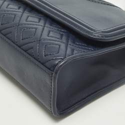 مملوكة مسبقًا Tory Burch Fleming Small Navy Blue Leather Shoulder Bag