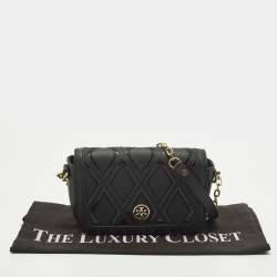 Pre Owned حقيبة كتف توري برش روبنسون باتشوورك جلد أسود بسلسلة