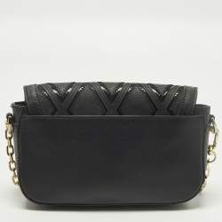 Pre Owned حقيبة كتف توري برش روبنسون باتشوورك جلد أسود بسلسلة