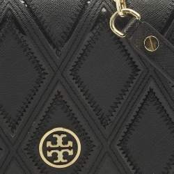 Pre Owned حقيبة كتف توري برش روبنسون باتشوورك جلد أسود بسلسلة