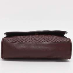 مملوكة مسبقًا Tory Burch Fleming Small Burgundy Leather Shoulder Bag