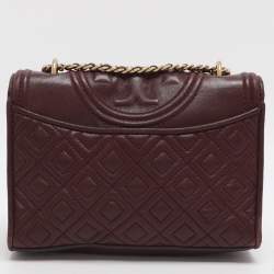 مملوكة مسبقًا Tory Burch Fleming Small Burgundy Leather Shoulder Bag
