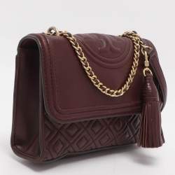 مملوكة مسبقًا Tory Burch Fleming Small Burgundy Leather Shoulder Bag