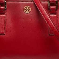 Pre Owned Tory Burch Robinson Double Zip Red Leather Tote