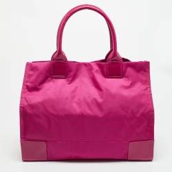 Pre Owned Tory Burch Ella Large Pink Nylon and Patent Leather Tote