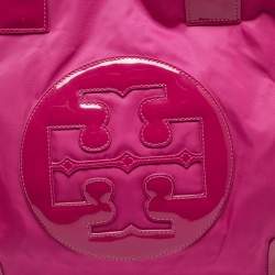 Pre Owned Tory Burch Ella Large Pink Nylon and Patent Leather Tote