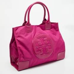 Pre Owned Tory Burch Ella Large Pink Nylon and Patent Leather Tote