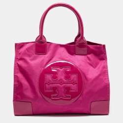 Pre Owned Tory Burch Ella Large Pink Nylon and Patent Leather Tote