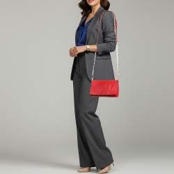 مملوكة مسبقًا Tory Burch Perforated Logo Flap Red Leather Crossbody Bag