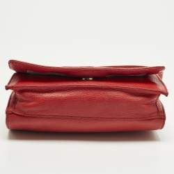 مملوكة مسبقًا Tory Burch Perforated Logo Flap Red Leather Crossbody Bag