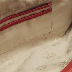 مملوكة مسبقًا Tory Burch Perforated Logo Flap Red Leather Crossbody Bag