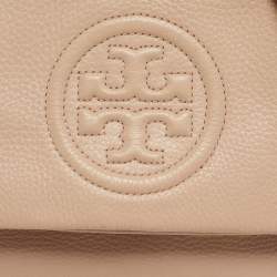 Pre Owned Tory Burch Thea Fold Over Beige Leather Crossbody Bag