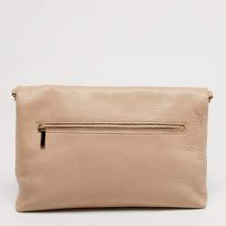 Pre Owned Tory Burch Thea Fold Over Beige Leather Crossbody Bag