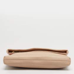 Pre Owned Tory Burch Thea Fold Over Beige Leather Crossbody Bag