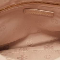 Pre Owned Tory Burch Thea Fold Over Beige Leather Crossbody Bag