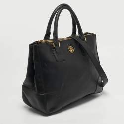مملوكة مسبقًا Tory Burch Robinson Double Zip Large Black Leather Tote