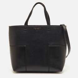 Pre Owned حقيبة توري برش بلوك تي سوداء جلدية للتسوق