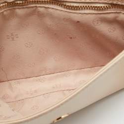 Pre Owned حقيبة كتف توري برش بومب صغيرة جلدية بيج