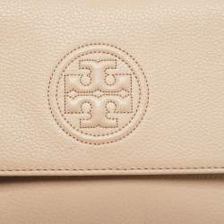 Pre Owned حقيبة كتف توري برش بومب صغيرة جلدية بيج