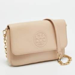 Pre Owned حقيبة كتف توري برش بومب صغيرة جلدية بيج