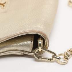 Pre Owned Tory Burch Britten Gold Leather Flap Crossbody Bag