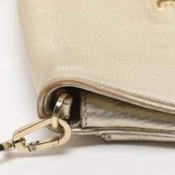 Pre Owned Tory Burch Britten Gold Leather Flap Crossbody Bag