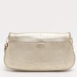 Pre Owned Tory Burch Britten Gold Leather Flap Crossbody Bag