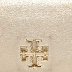 Pre Owned Tory Burch Britten Gold Leather Flap Crossbody Bag