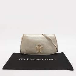 Pre Owned Tory Burch Britten Gold Leather Flap Crossbody Bag
