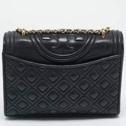 مملوكة مسبقًا حقيبة كتف توري برش فليمنغ جلد أسود صغيرة