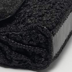 Pre Owned Tory Burch Fleming Crochet Small Black Straw Shoulder Bag