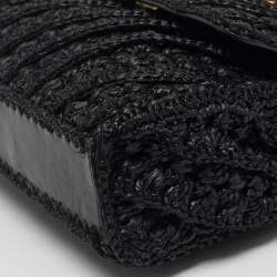 Pre Owned Tory Burch Fleming Crochet Small Black Straw Shoulder Bag