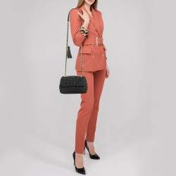 Pre Owned Tory Burch Fleming Crochet Small Black Straw Shoulder Bag