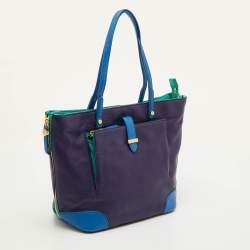 Pre Owned Tory Burch Multicolor Leather Colorblock Shopper Tote