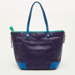 Pre Owned Tory Burch Multicolor Leather Colorblock Shopper Tote