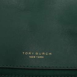 Pre Owned Tory Burch Kira Green Chevron Leather Shoulder Bag