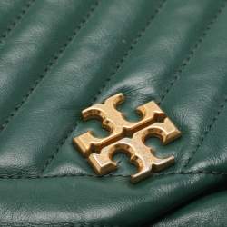 Pre Owned Tory Burch Kira Green Chevron Leather Shoulder Bag