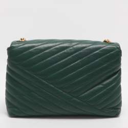 Pre Owned Tory Burch Kira Green Chevron Leather Shoulder Bag