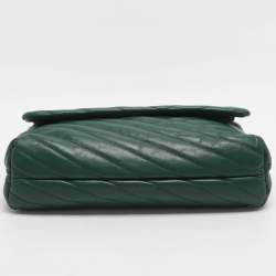 Pre Owned Tory Burch Kira Green Chevron Leather Shoulder Bag