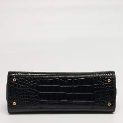 Pre Owned Tory Burch Eleanor Black Croc Embossed Leather Top Handle Bag